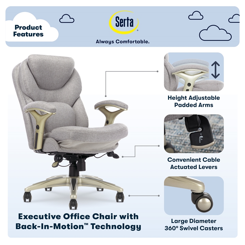 Serta Claremont Back in Motion Office Chair in Light Gray Fabric