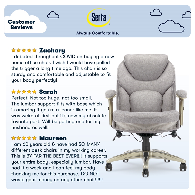 Serta Claremont Back in Motion Office Chair in Light Gray Fabric