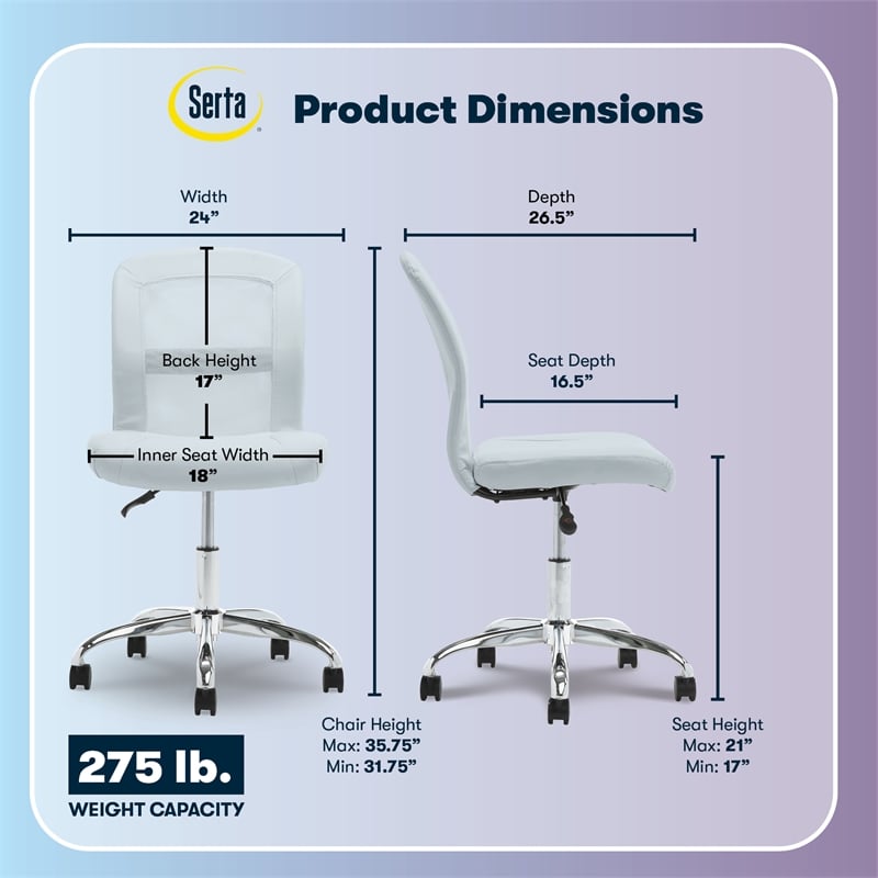 Serta Essential Armless Desk Chair with Breathable Lightweight Mesh Back Blue