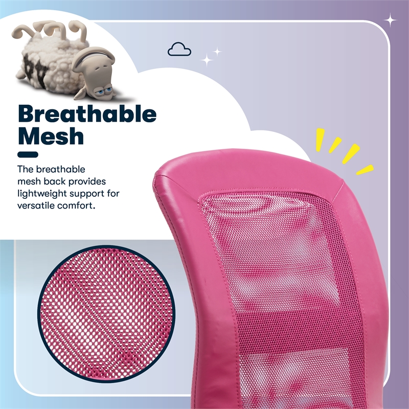 Serta Essential Armless Desk Chair with Breathable Lightweight Mesh Back Pink