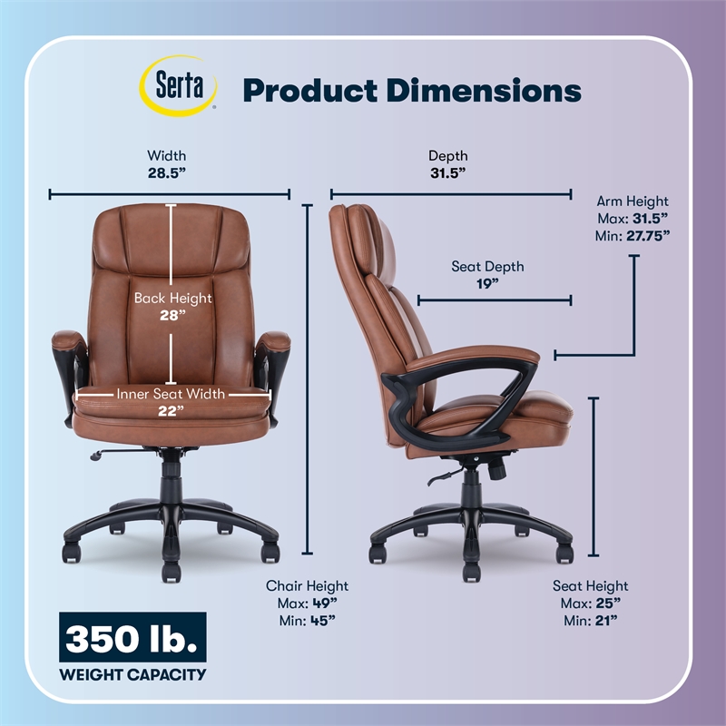 Serta Fairbanks Big and Tall Executive Office Chair Cognac Bonded Leather