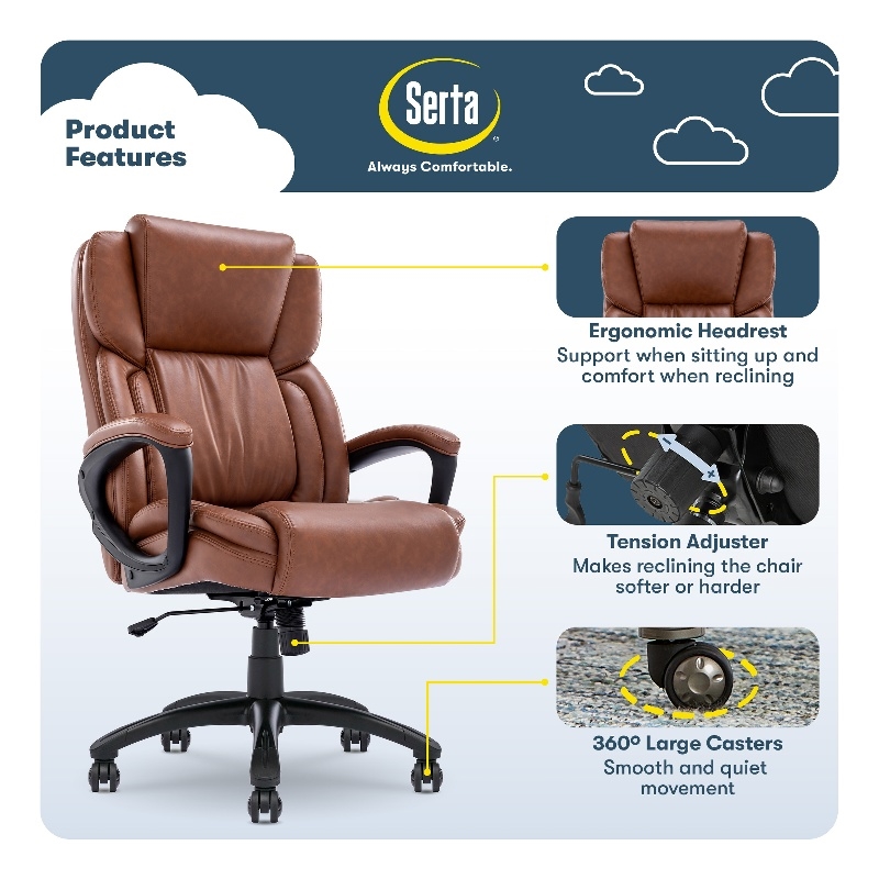Serta Garret Executive Office Chair Cognac Bonded Leather