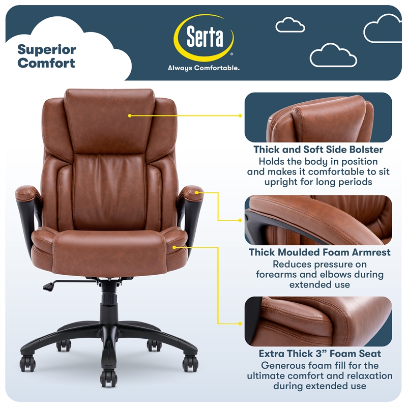 Serta Garret Executive Office Chair Cognac Bonded Leather