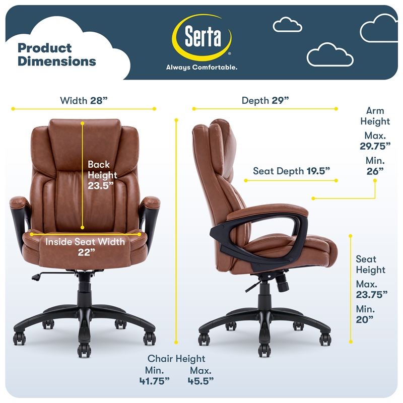 Serta Garret Executive Office Chair Cognac Bonded Leather