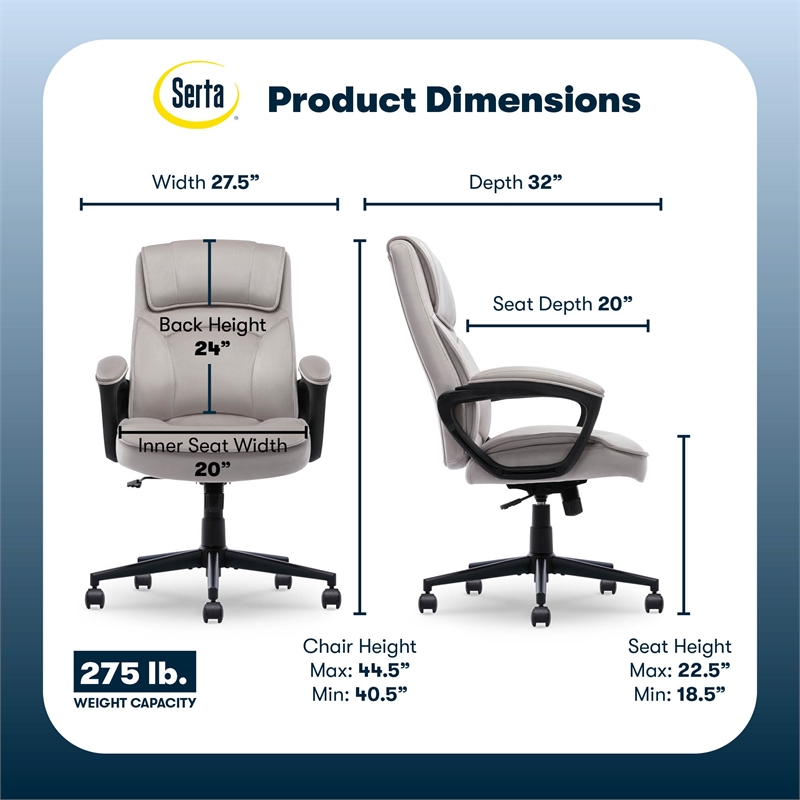 Serta Comfort Classic Executive Office Chair Padded Armrest Taupe Velvet Fabric