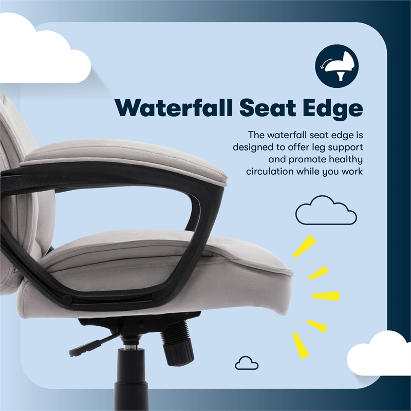Serta Comfort Classic Executive Office Chair Padded Armrest Taupe Velvet Fabric