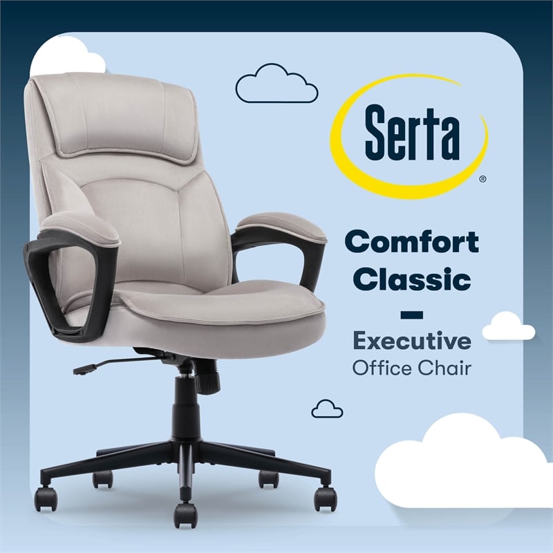 Serta Comfort Classic Executive Office Chair Padded Armrest Taupe Velvet Fabric