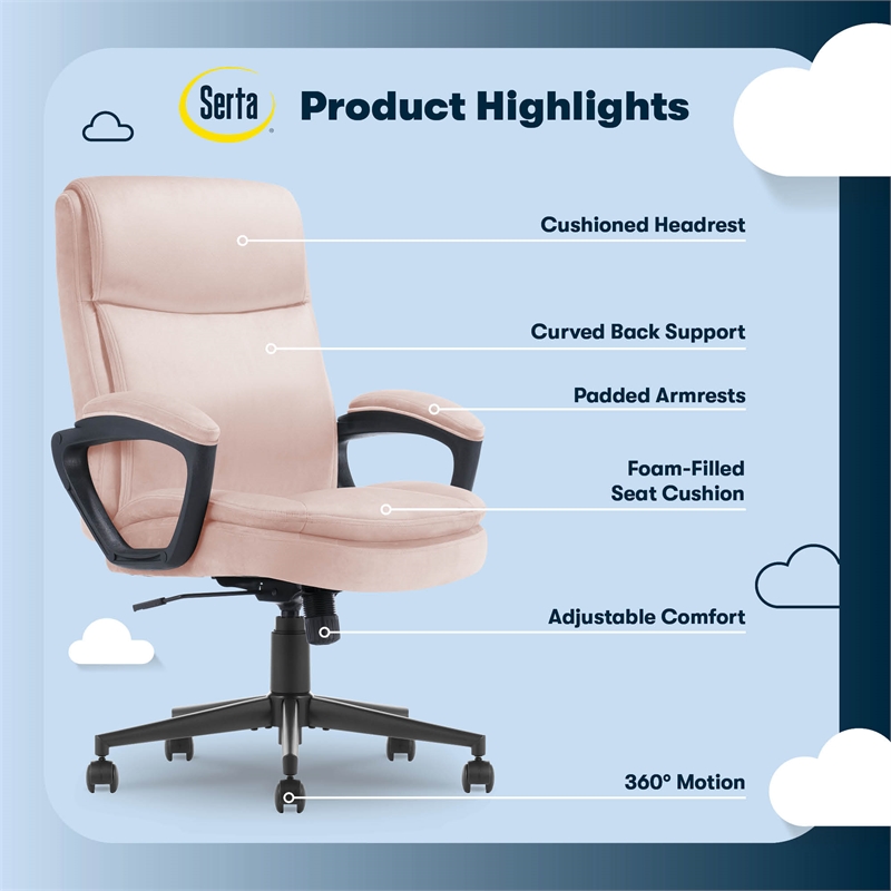 Serta Comfort Ergo Executive Office Chair Ergonomic with Pink Bonded Leather