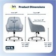 Serta Chloe Modern Office Chair Pleated Mid-Back Chrome Metal Base Blue Velvet