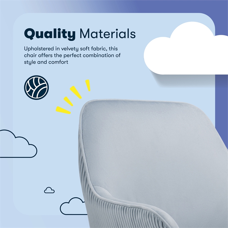 Serta Chloe Modern Office Chair Pleated Mid-Back Chrome Metal Base Blue Velvet