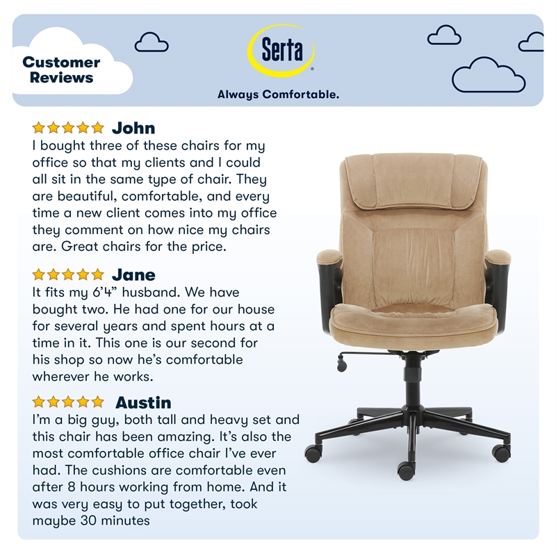 Serta Hannah Microfiber Office Chair with Headrest Pillow Plush Beige