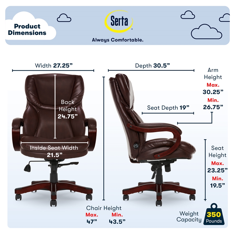 Serta Conway Big and Tall Executive Office Chair Chestnut Brown Bonded Leather