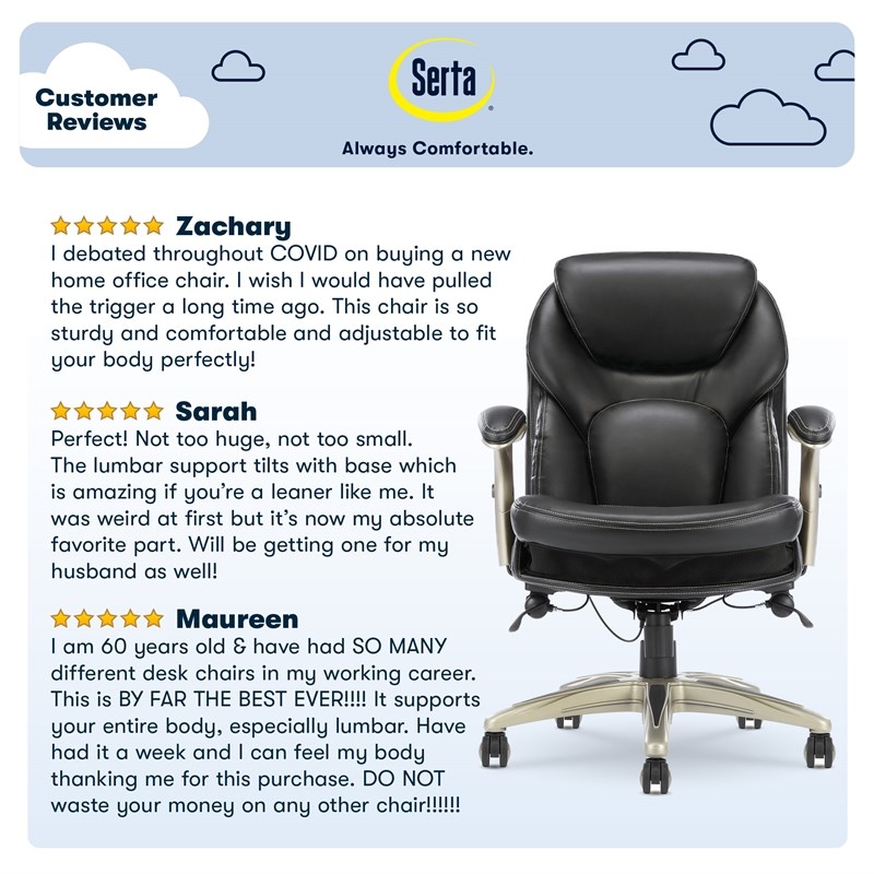 Serta Claremont Back in Motion Office Chair in Black Bonded Leather