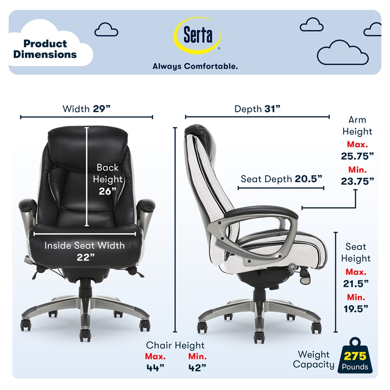 Serta Lautner Executive Office Chair Black Bonded Faux Leather and White Mesh