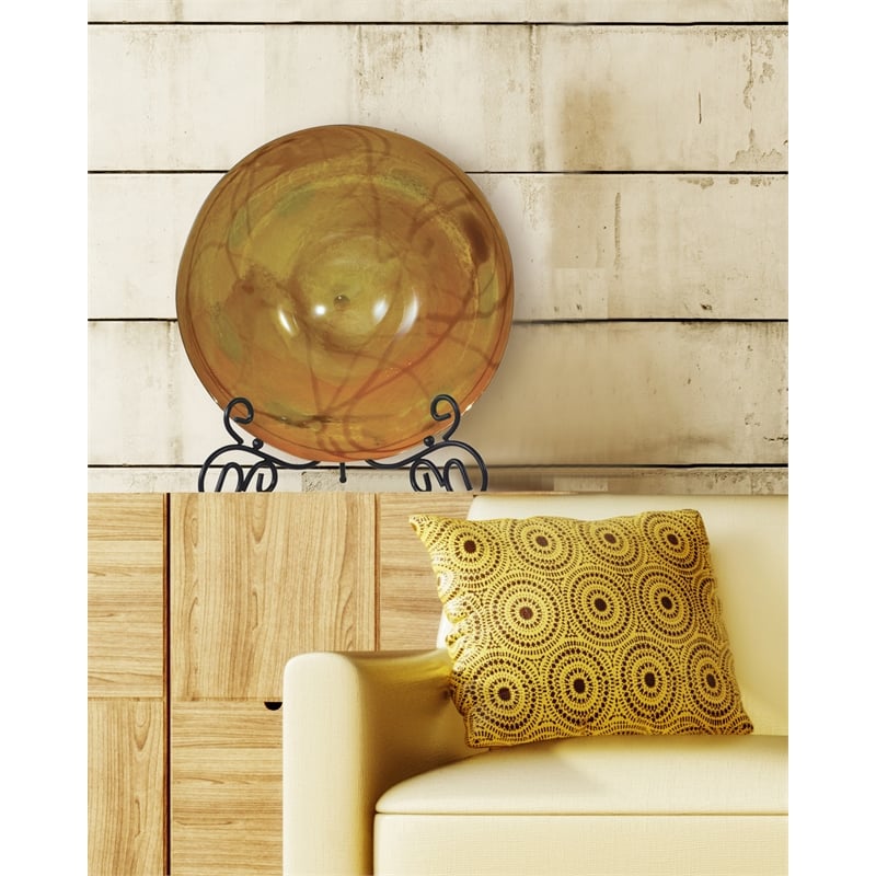 Dale Tiffany Art Glass Charger Plate with Stand in Gold/Dark Brown