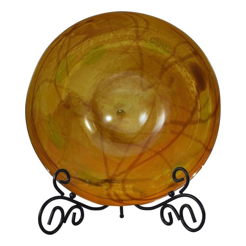 Dale Tiffany Art Glass Charger Plate with Stand in Gold/Dark Brown