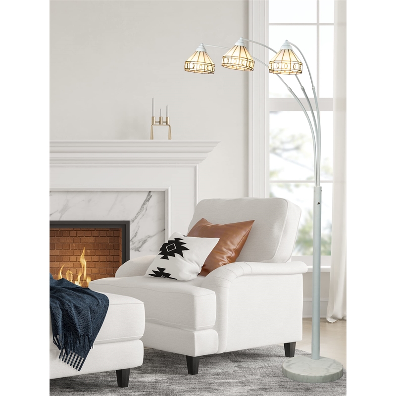 Dale Tiffany 3-Light Metal & Art Glass Floor/Torchiere Lamp in White