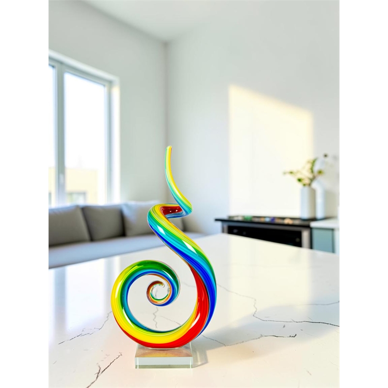 Handcrafted Art Glass Sculpture in Rainbow Spiral