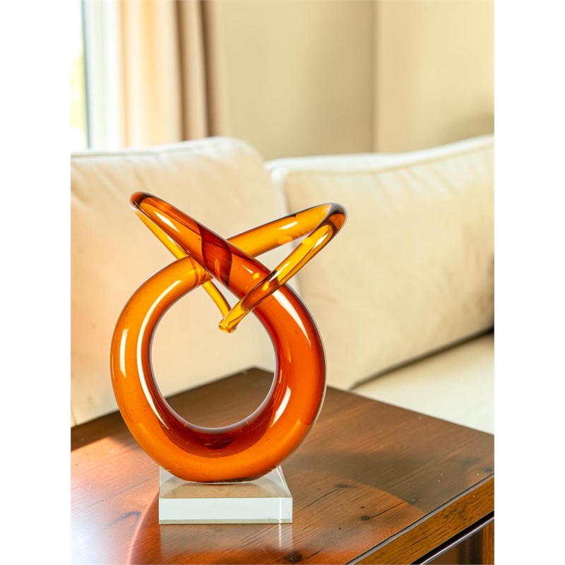 Dale Tiffany Handcrafted Art Glass Sculpture in Amber Orbit