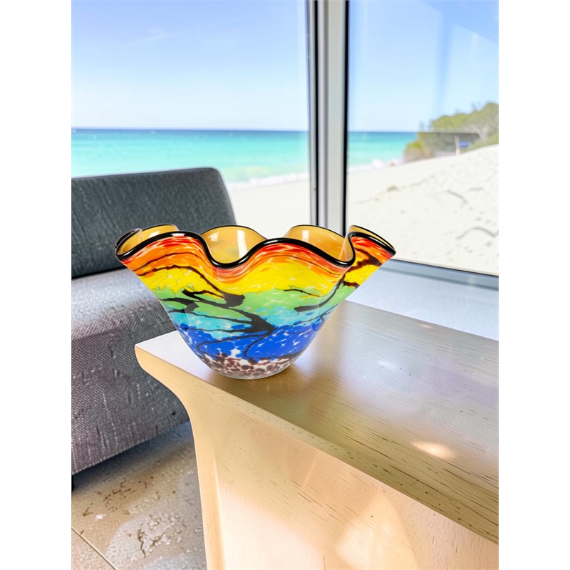 Dale Tiffany Hand Blown Art Glass Vase in Rainbow Reef