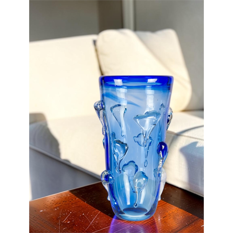 Dale Tiffany Hand Blown Art Glass Vase in Blue Mayera