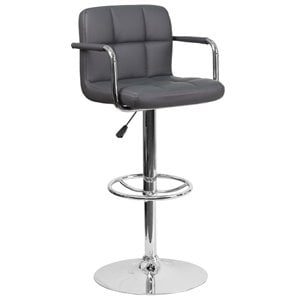 Flash Furniture Faux Leather Quilted Adjustable Bar Stool in Gray