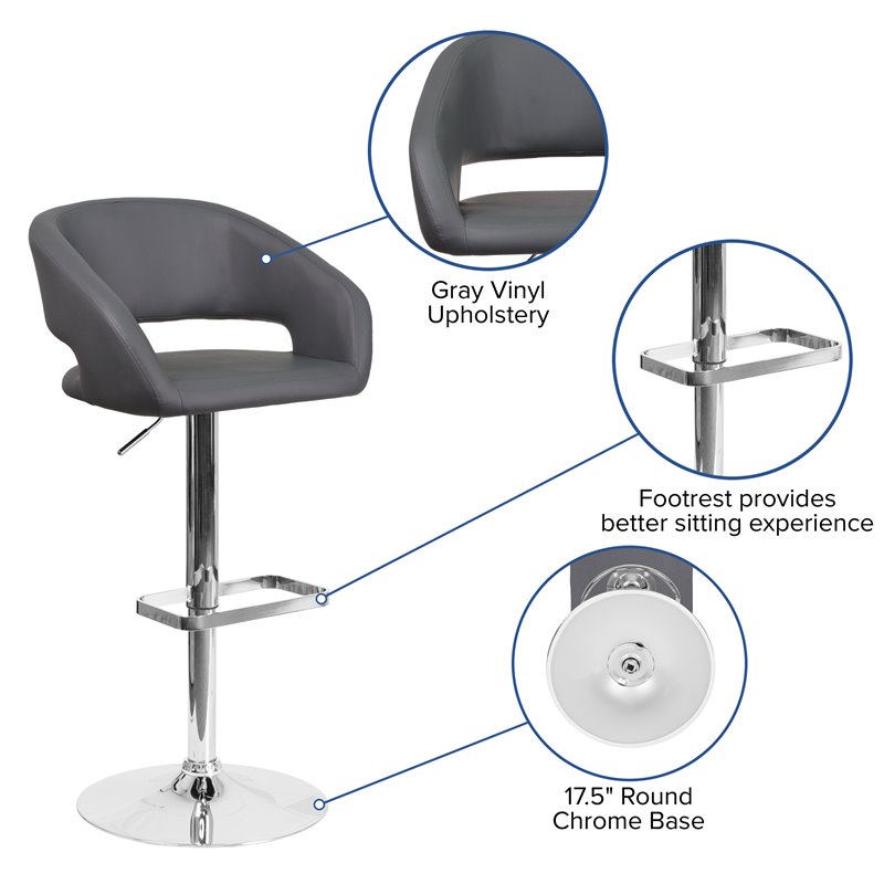 Flash Furniture Faux Leather Adjustable Bar Stool in Gray