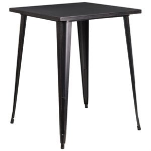 Flash Furniture 33&quot Square Metal Bar Table in Black and Antique Gold