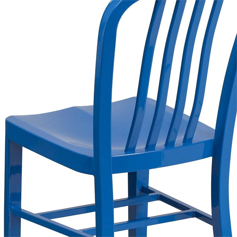 Flash Furniture Metal Vertical Slat Back Dining Side Chair in Blue