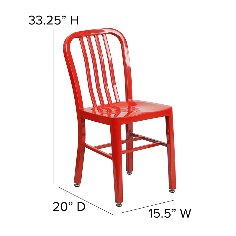 Flash Furniture Metal Vertical Slat Back Dining Side Chair in Red