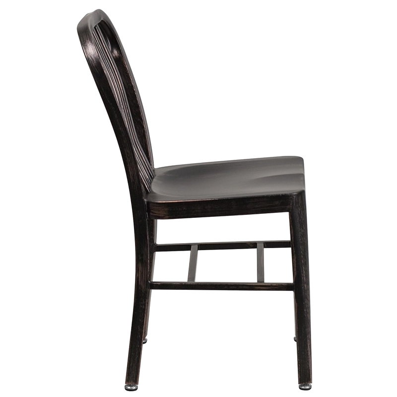 Flash Furniture Metal Slat Back Dining Side Chair in Black and Antique Gold