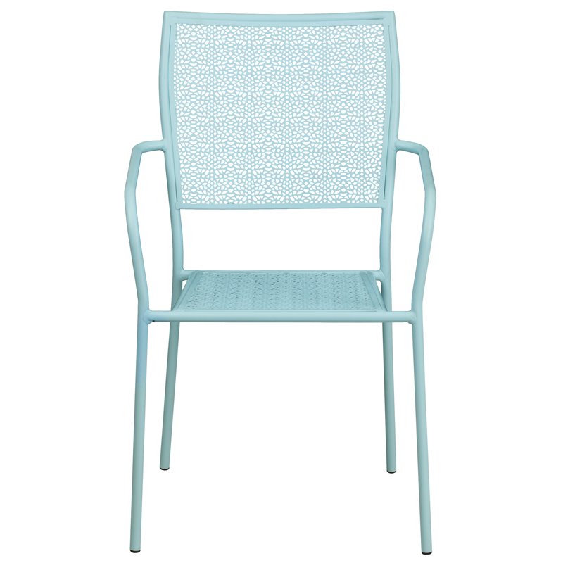 Flash Furniture Stackable Steel Square Back Patio Dining Side Chair in Sky Blue
