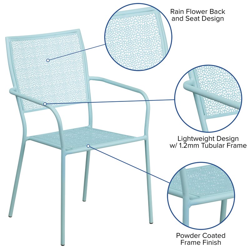 Flash Furniture Stackable Steel Square Back Patio Dining Side Chair in Sky Blue