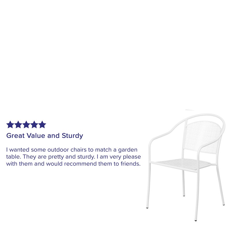Flash Furniture Stackable Steel Round Back Patio Dining Side Chair in White