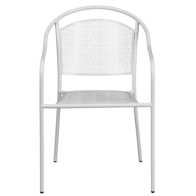 Flash Furniture Stackable Steel Round Back Patio Dining Side Chair in White