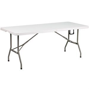 Flash Furniture 30&quot x 72&quot Plastic Bi-Fold Table in Granite White