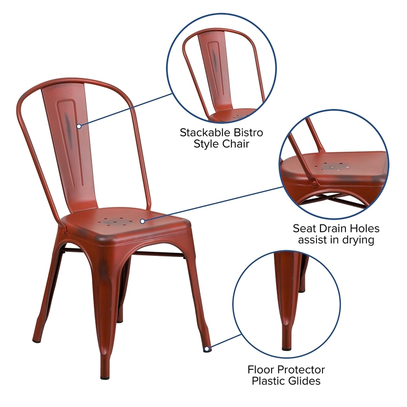 Flash Furniture Metal Curved Slat Back Dining Side Chair in Distressed Kelly Red