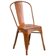 Flash Furniture Metal Curved Slat Back Dining Side Chair in Distressed Orange