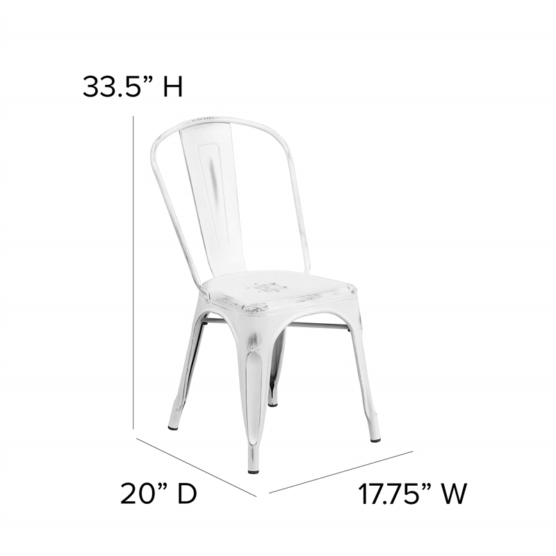 Flash Furniture Metal Curved Slat Back Dining Side Chair in Distressed White