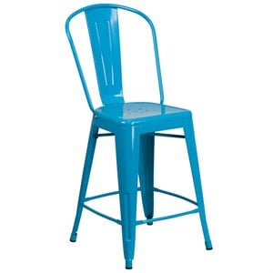 Flash Furniture 24&quot Metal Curved Slat Back Counter Stool in Crystal Blue