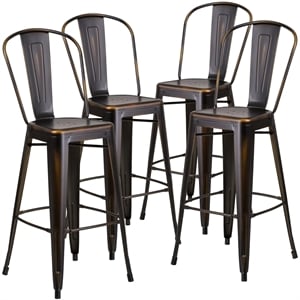 Flash Furniture 30&quot Metal Curved Slat Back Bar Stool in Distressed Copper