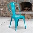 Flash Furniture Metal Curved Slat Back Dining Side Chair in Crystal Blue