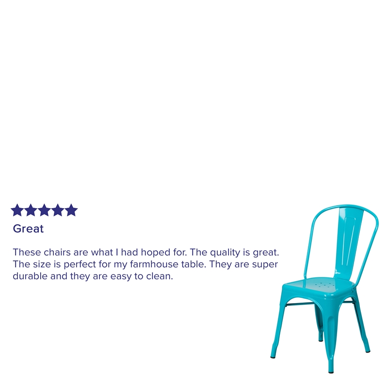 Flash Furniture Metal Curved Slat Back Dining Side Chair in Crystal Blue