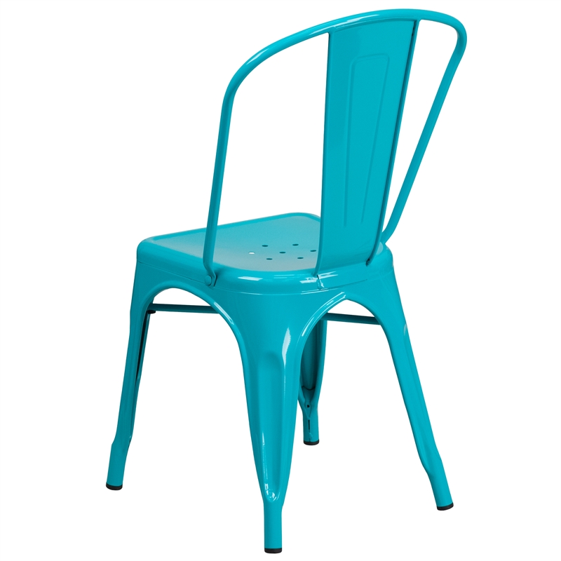 Flash Furniture Metal Curved Slat Back Dining Side Chair in Crystal Blue