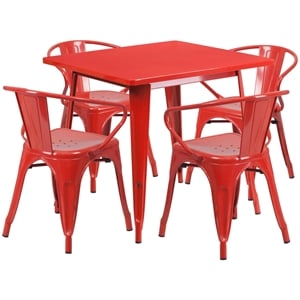 Flash Furniture 5 Piece 31.5&quot Square Metal Dining Set in Red