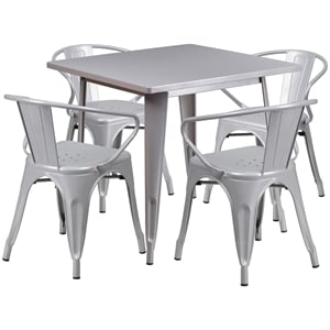 Flash Furniture 5 Piece 31.5&quot Square Metal Dining Set in Silver
