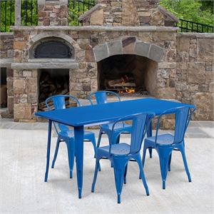 Flash Furniture 5 Piece 31.5&quot x 63&quot Metal Dining Set in Blue