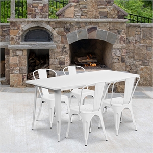 Flash Furniture 5 Piece 31.5&quot x 63&quot Metal Dining Set in White