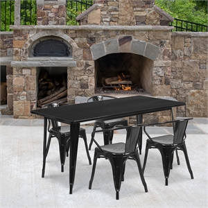 Flash Furniture 5 Piece 31.5&quot x 63&quot Metal Dining Set in Orange