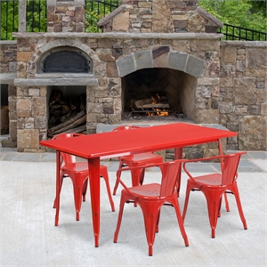Flash Furniture 5 Piece 31.5&quot x 63&quot Metal Dining Set in Red